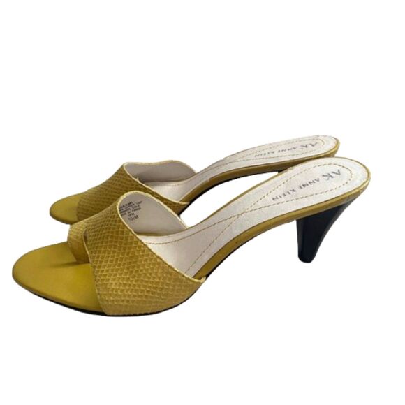 Anne Klein Kami AKKAMI Yellow Snakeskin Heels Peep Toe‎ Slide Size 10.5 - Picture 4 of 8
